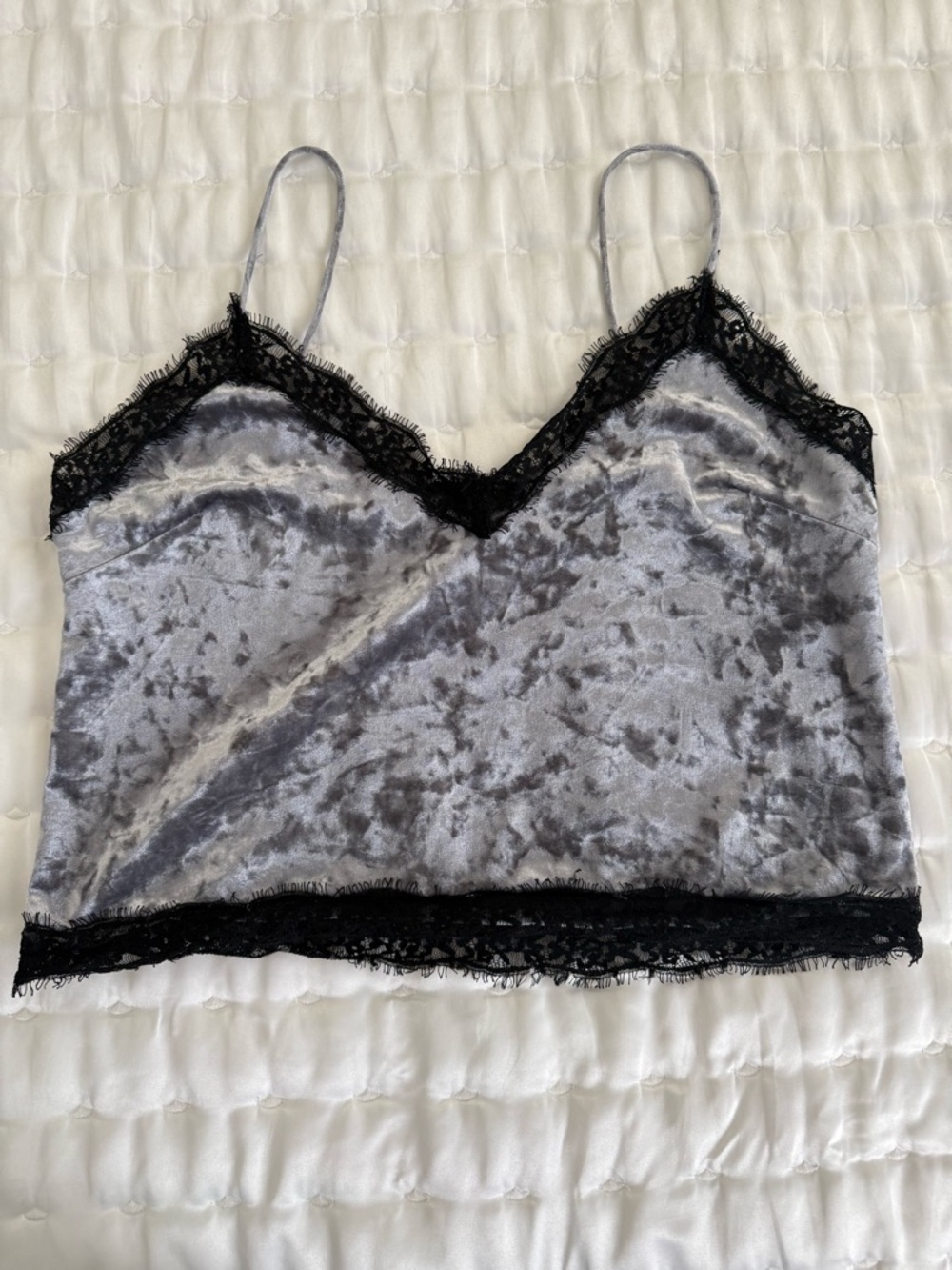 Forever 21 Gray Velvet Cami with Black Lace
